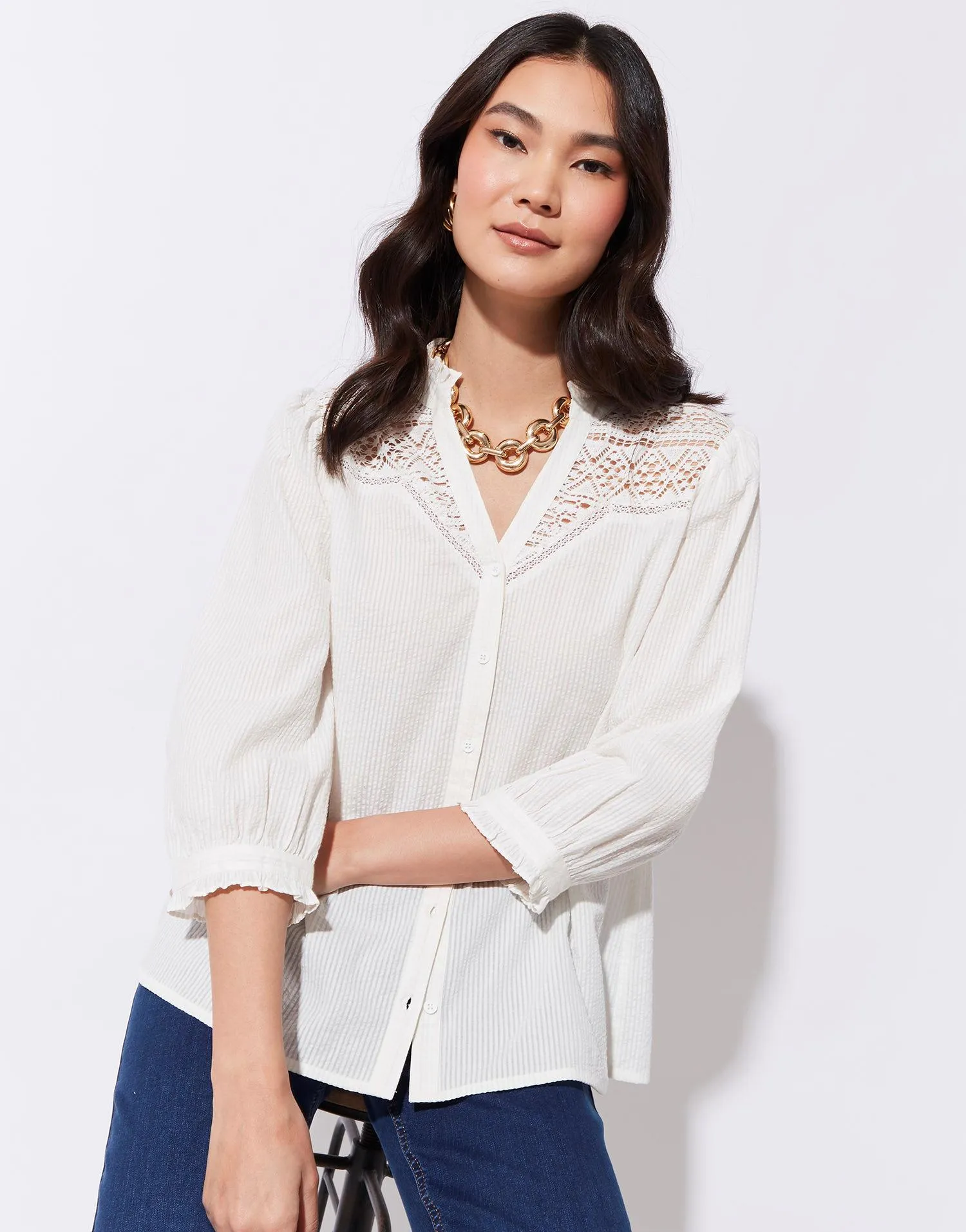 Blouse manches 3/4 unie