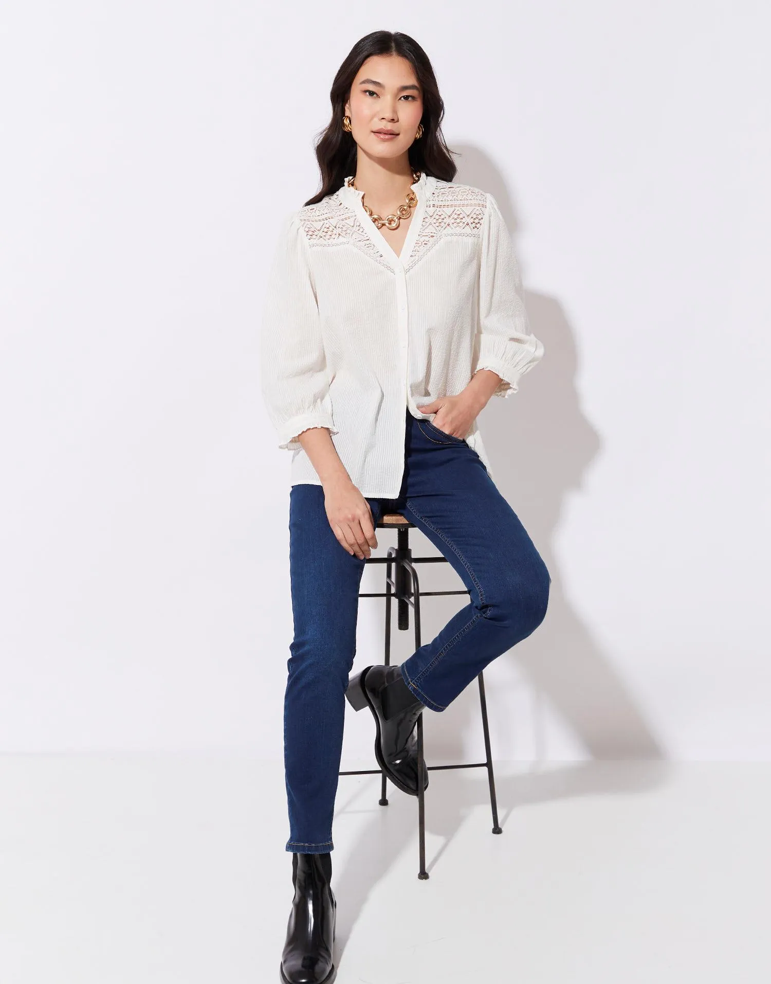 Blouse manches 3/4 unie